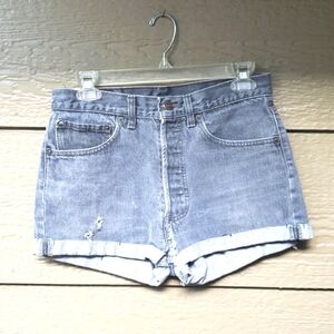 Levi's 501 Gray Denim Button Fly Cuff destroyed shorts custom 31